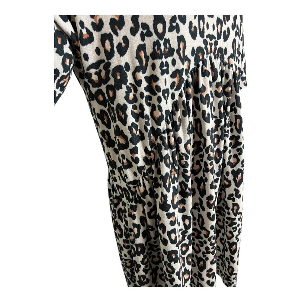 BomBom Women's Black & White Leopard Ruffle Short Sleeve Mini Dress Size L/XL - Picture 3 of 8
